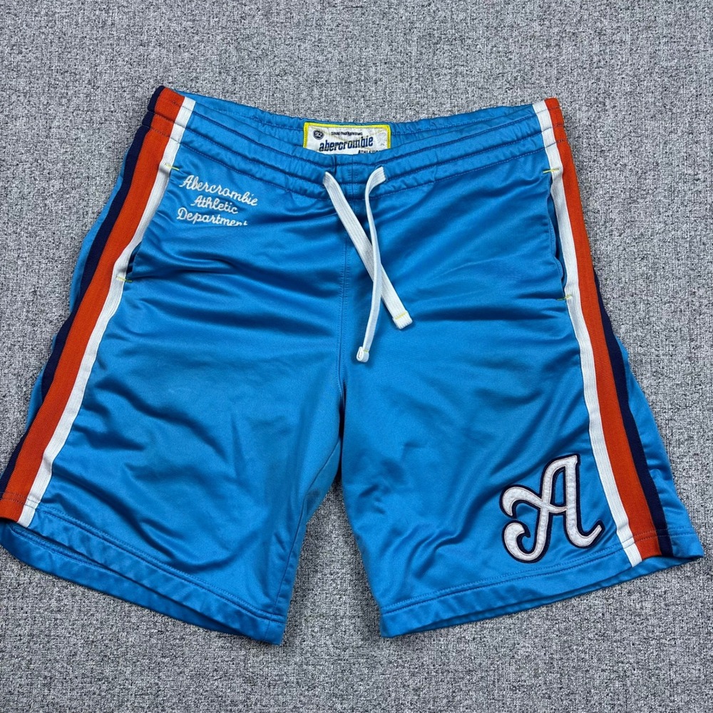 Abercrombie Shorts Mens L Blue Athletics Varsity Striped 9 Inseam Vintage Y2K